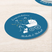 French Bulldog Themenparty - Baby Dusche blau Runder Pappuntersetzer (Angewinkelt)