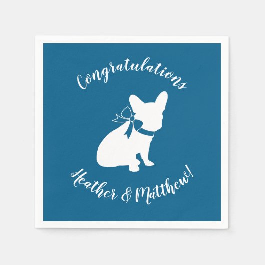 French Bulldog Themenparty - Baby Dusche blau Serviette (Vorderseite)