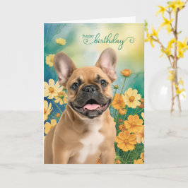 French Bulldog Tiny Orange Cosmos Birthday Karte