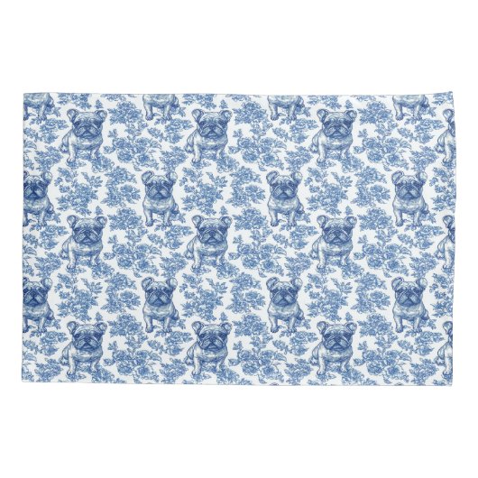 French Bulldog Toile Blue Kissenbezug (Rückseite)
