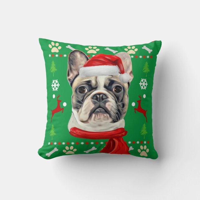 French Bulldog Ugly Christmas Kissen (Vorderseite)