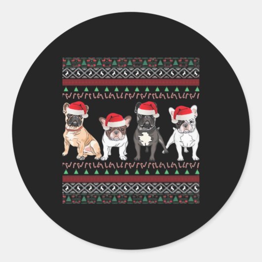 French Bulldog Ugly Christmas Sweater Essential T- Runder Aufkleber (Vorderseite)