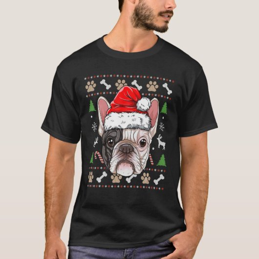 French Bulldog Ugly Christmas Weihnachtsmannmütze T-Shirt (Vorderseite)