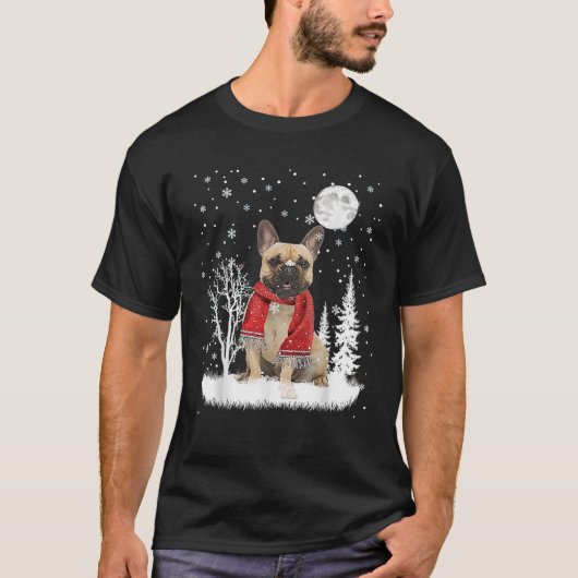 French Bulldog Under Moonlight Snow Christmas Paja T-Shirt (Vorderseite)
