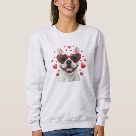 French Bulldog Valentine Dog Portrait Illustration Sweatshirt (Vorderseite)