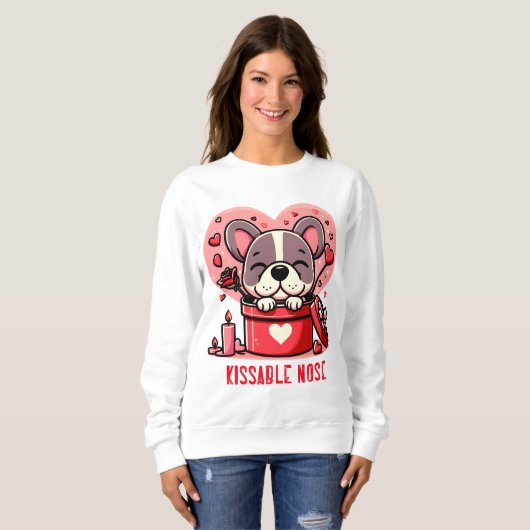 French Bulldog Valentine Kissable Nose Sweatshirt (Vorne ganz)