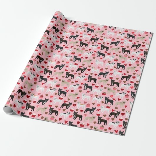 French Bulldog Valentines Wrapping Paper Geschenkpapier (Ungerollt)