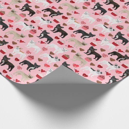 French Bulldog Valentines Wrapping Paper Geschenkpapier (Ecke)