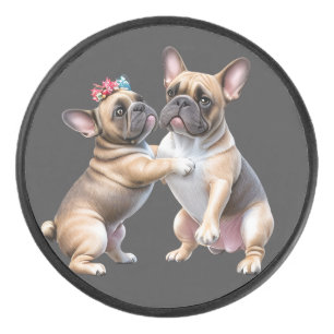 French Bulldog  verliebt Valentinstag  Eishockey Puck