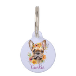 French Bulldog Watercolor Blume Round Pet Tag Haustiermarke