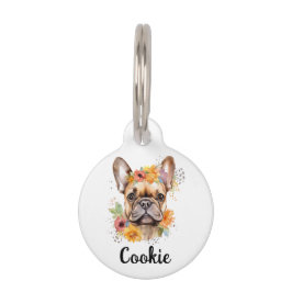 French Bulldog Watercolor Blume Round Pet Tag Haustiermarke