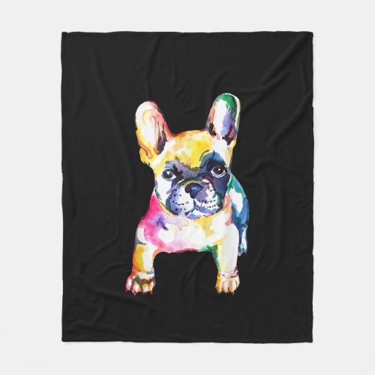 French Bulldog Watercolor Hand Zeichnend Geschenk Fleecedecke (Vorderseite)