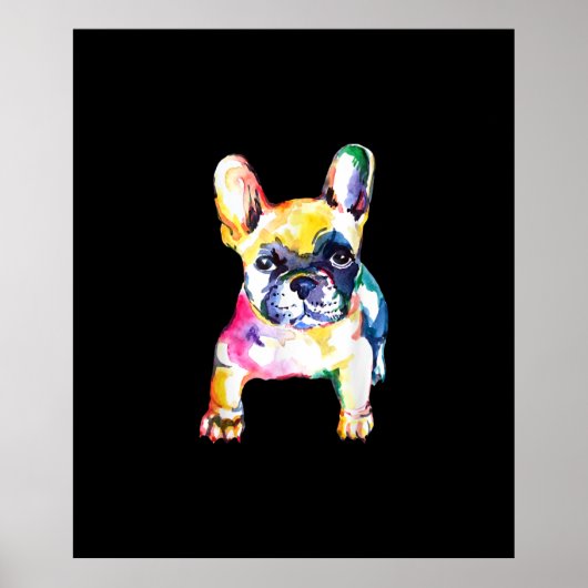 French Bulldog Watercolor Hand Zeichnend Geschenk Poster (Vorne)