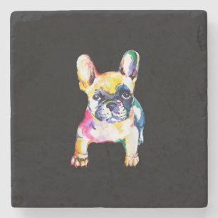 French Bulldog Watercolor Hand Zeichnend Geschenk Steinuntersetzer