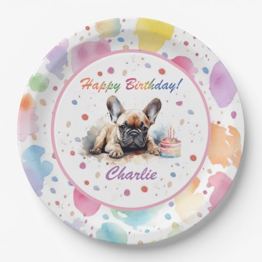 French Bulldog Watercolor Paper Plate Pappteller (Vorderseite)