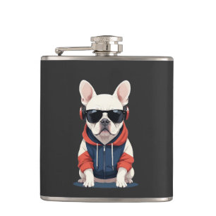 French Bulldog Wear Hoodie Funny Cool Music Flachmann
