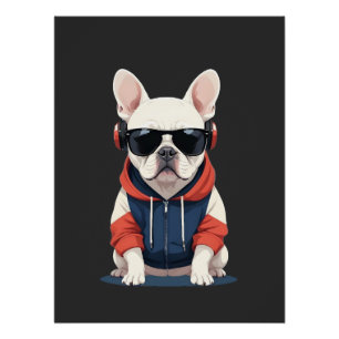 French Bulldog Wear Hoodie Funny Cool Music Poster