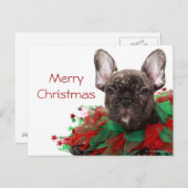 French bulldog wearing Christmas collar Feiertagspostkarte (Vorne/Hinten)