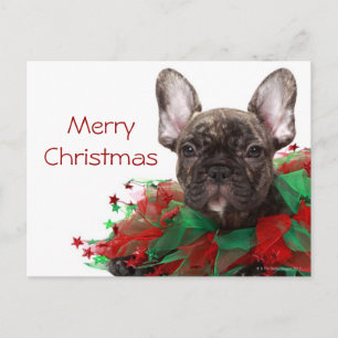 French bulldog wearing Christmas collar Feiertagspostkarte