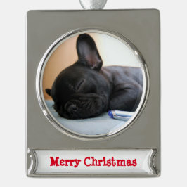 French Bulldog Weihnachtsschmuck Silver Platin Banner-Ornament Silber