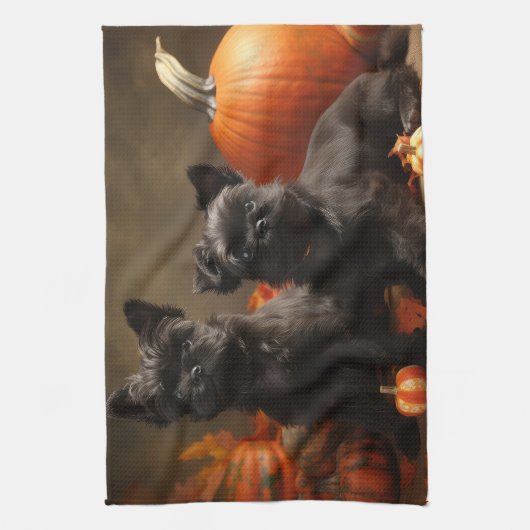 French Bulldog Welpe Autumn Delight Pumpen Geschirrtuch (Vertikal)