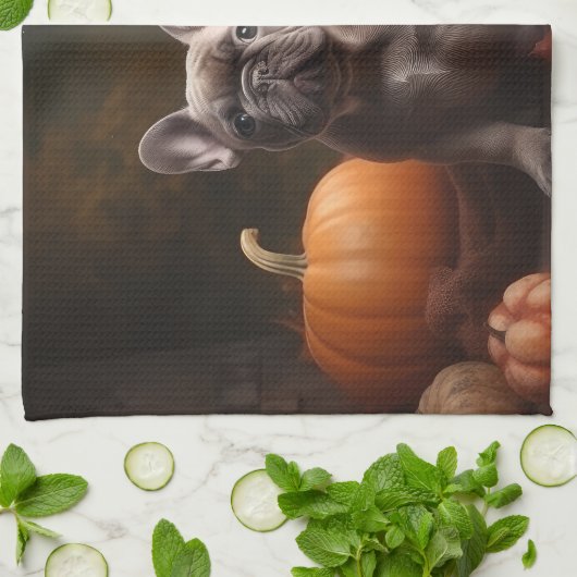 French Bulldog Welpe Autumn Delight Pumpen Geschirrtuch (Gefaltet)