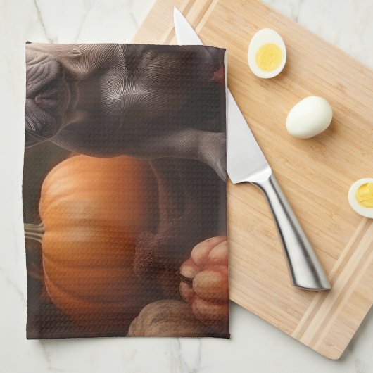 French Bulldog Welpe Autumn Delight Pumpen Geschirrtuch (Viertel Falte)