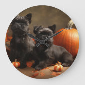 French Bulldog Welpe Autumn Delight Pumpen Große Wanduhr (Vorderseite)