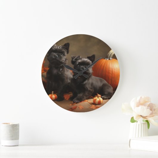 French Bulldog Welpe Autumn Delight Pumpen Große Wanduhr (Zuhause)