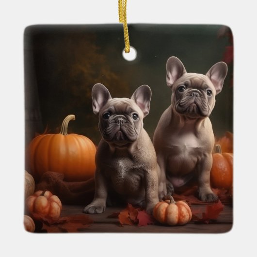 French Bulldog Welpe Autumn Delight Pumpen Keramikornament (Vorderseite)