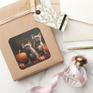 French Bulldog Welpe Autumn Delight Pumpen Quadratischer Aufkleber