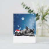 French Bulldog Welppies - Schneefreude-Weihnachtsm Feiertagspostkarte (Stehend Vorderseite)