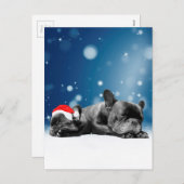 French Bulldog Welppies - Schneefreude-Weihnachtsm Feiertagspostkarte (Vorne/Hinten)