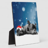 French Bulldog Welppies - Schneefreude-Weihnachtsm Fotoplatte (Seite)