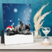 French Bulldog Welppies - Schneefreude-Weihnachtsm Fotoplatte (Seite)