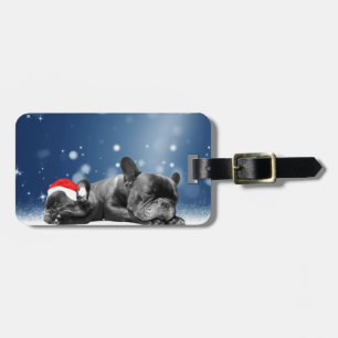 French Bulldog Welppies - Schneefreude-Weihnachtsm Gepäckanhänger
