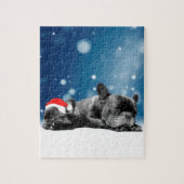 French Bulldog Welppies - Schneefreude-Weihnachtsm Puzzle (Vertikal)