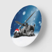 French Bulldog Welppies - Schneefreude-Weihnachtsm Runde Wanduhr (Winkel)