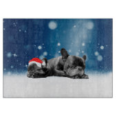 French Bulldog Welppies - Schneefreude-Weihnachtsm Schneidebrett (Vorderseite)