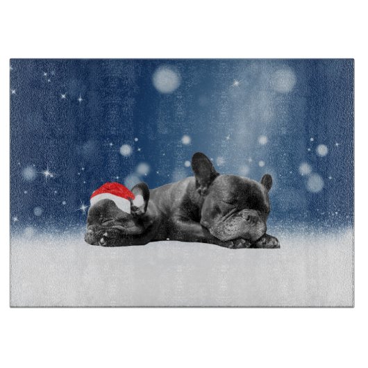 French Bulldog Welppies - Schneefreude-Weihnachtsm Schneidebrett (Vorderseite)