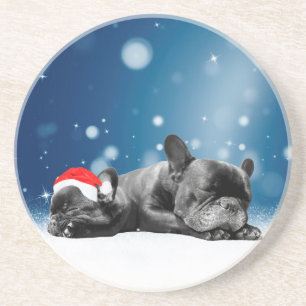 French Bulldog Welppies - Schneefreude-Weihnachtsm Untersetzer