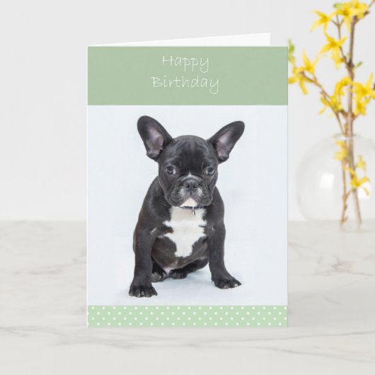 French Bulldog Welppy Happy Birthday Grußkarte Karte (Gelbe Blume)