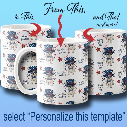 French Bulldog Whimsical Red White Blue Patriotic Kaffeetasse