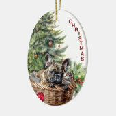 French Bulldog Wicker Basket Weihnachten Keramik Ornament (Links)