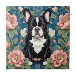 French Bulldog William Morris Inspirierte Floral Fliese
