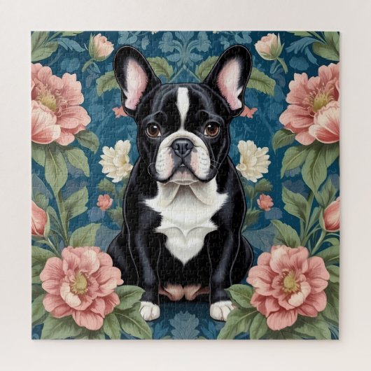 French Bulldog William Morris Inspirierte Floral Puzzle (Vertikal)