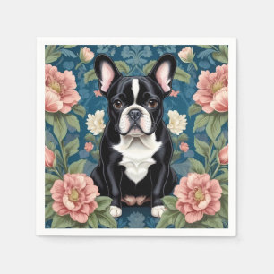 French Bulldog William Morris Inspirierte Floral Serviette