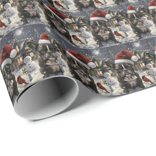 French Bulldog Winter Wonderland Christmas Joy Geschenkpapier (Rolleneckpunkt)
