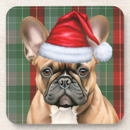 French Bulldog with Red and Green Holiday Plaid Getränkeuntersetzer