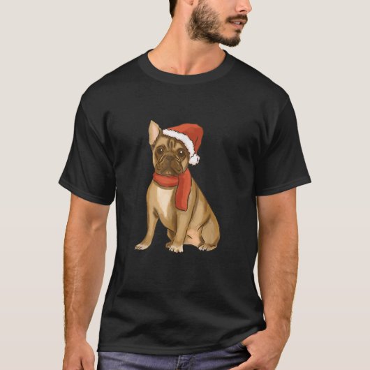 French bulldog with santa hat dog christmas T-Shirt (Vorderseite)